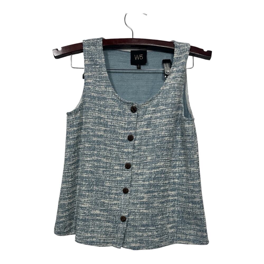 W5 Blue Heathered Button Front Tank Top Old Money Coastal Size Small USA